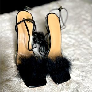 FUR PEEP TOE HEELS